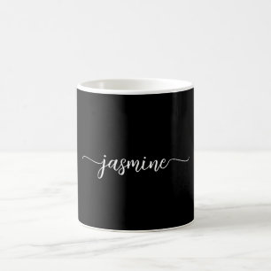 Mug Élégant noir Monogramme Nom Signature Script