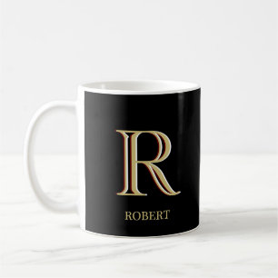Mug Élégant Noir Or Personnalisé 3 Couleurs Monogramme
