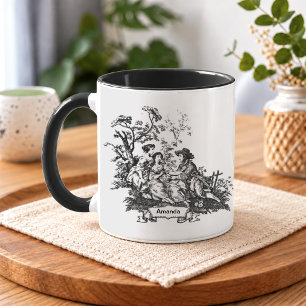 Mug Élégant Noir Vintage Monogram Toile de Jouy