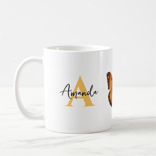 Mug Élégant nom Brown et noir monogramme Papillon (Gauche)