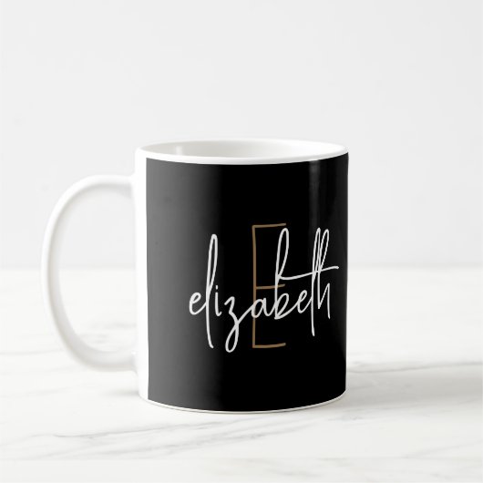 Mug Élégant nom de monogramme Black Gold Script (Gauche)