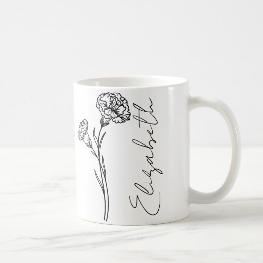 Mug Élégant nom de script Carnation Janvier Fleur de n (Droite)