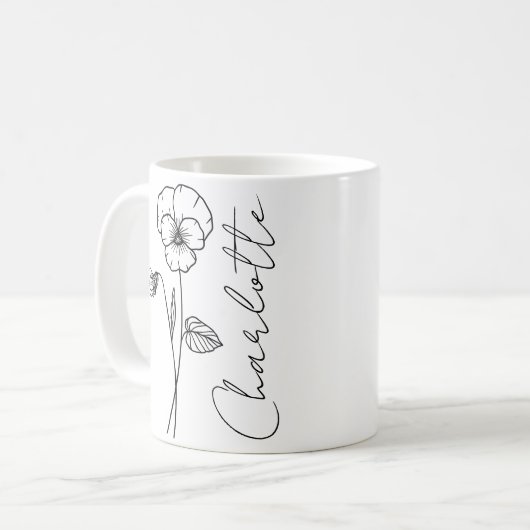 Mug Élégant nom de script Février Fleur de naissance V (Devant gauche)