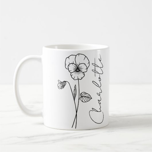 Mug Élégant nom de script Février Fleur de naissance V (Gauche)