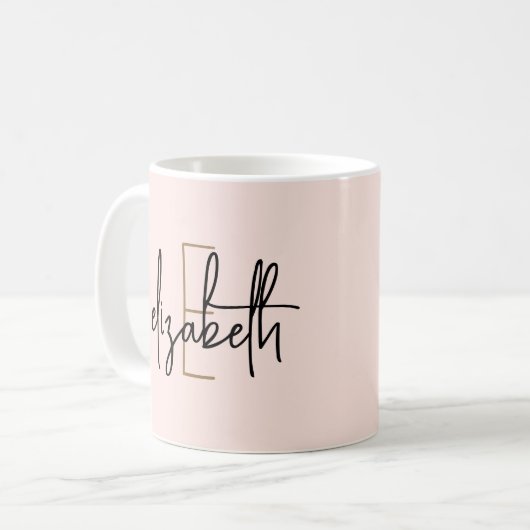 Mug Élégant Nom Monogramme Blush Pink Script (Devant gauche)
