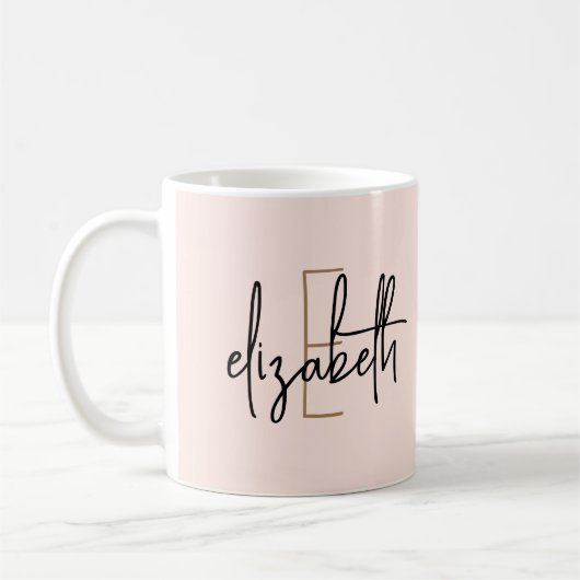 Mug Élégant Nom Monogramme Blush Pink Script (Gauche)