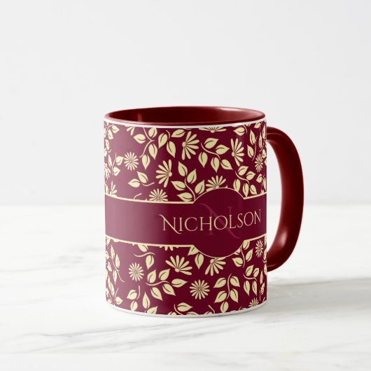 Mug Élégant nom Monogramme Feuille Motif de marguerite (Devant droit)