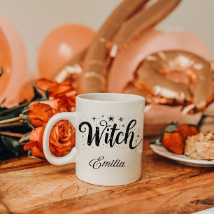 Mug Élégant nom "sorcière" Halloween noir et blanc
