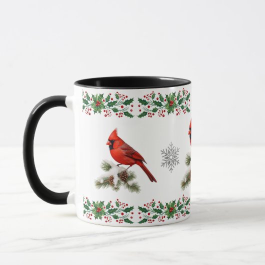 Mug Élégant oiseau rouge cardinal vacances Noël (Gauche)