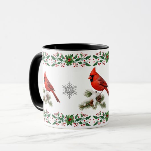 Mug Élégant oiseau rouge cardinal vacances Noël (Devant gauche)