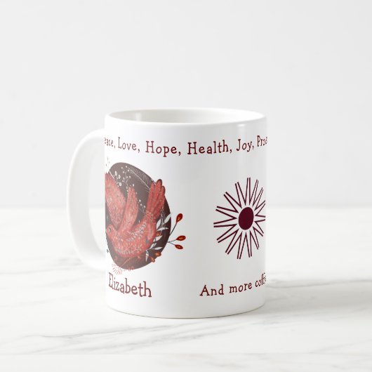 Mug Elégant oiseau rouge et plante. Unique et drôle (Devant gauche)