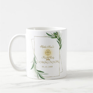 Mug Élégant Olive Feuille Gold Première Communion sain