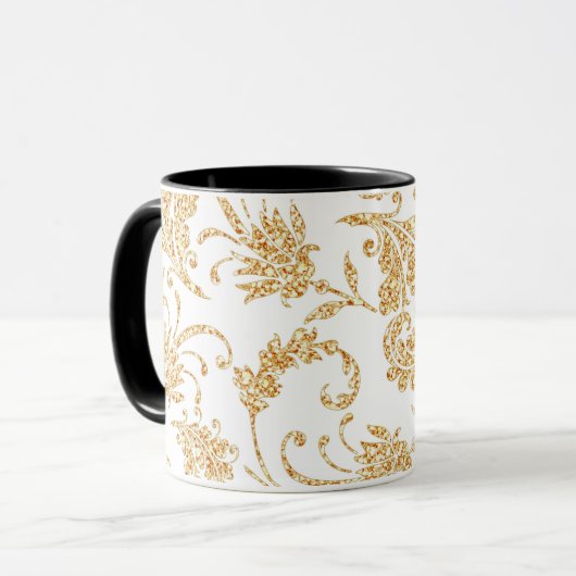 Mug Élégant or blanc floral (Devant gauche)