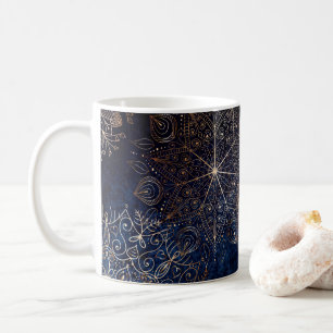 Mug Elégant or et bleu foncé Motif de mandala
