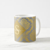 Mug Élégant Or et Gris Damassé Personnalisé  (Devant droit)