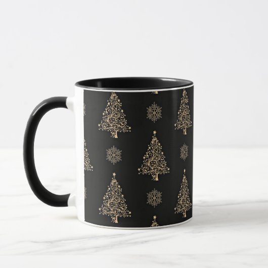 Mug Élégant or et noir motif de Noël (Gauche)