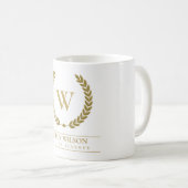 MUG ÉLÉGANT OR FLORAL LAUREL WREATING MONOGRAM INITIAL (Devant droit)