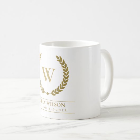MUG ÉLÉGANT OR FLORAL LAUREL WREATING MONOGRAM INITIAL (Devant droit)