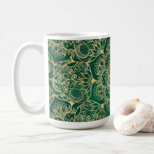 Mug Elégant or Floral Mandala Green Design (Avec donut)