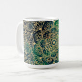 Mug Elégant or Mandala Floral Vert bleu (Devant gauche)