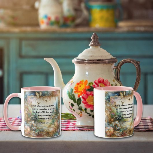 Mug Élégant or rose Floral Romans Écriture Art