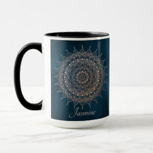 Mug Elégant or Rose sur le Henné Floral Turquoise Mand