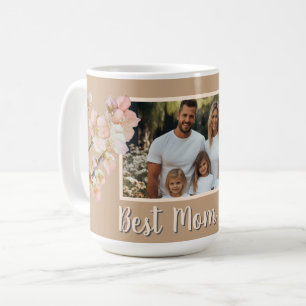 Mug Elégant orangé floral personnalisé photo maman