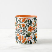 Mug Elegant Orange Flowers Spring Botanical Pattern  (Centre)