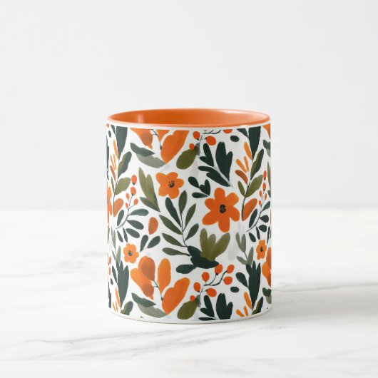 Mug Elegant Orange Flowers Spring Botanical Pattern  (Centre)