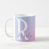 Mug Élégant paillettes arc-en-ciel bleu ombré moderne (Gauche)