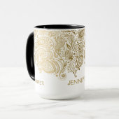 Mug Elégant Paisley Or Et Blanc (Devant gauche)