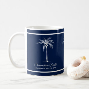 Mug Elégant Palmier Blanc Bleu Personnalisé