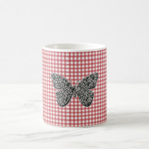 Mug Élégant Papillon Sur En vichy Rouge