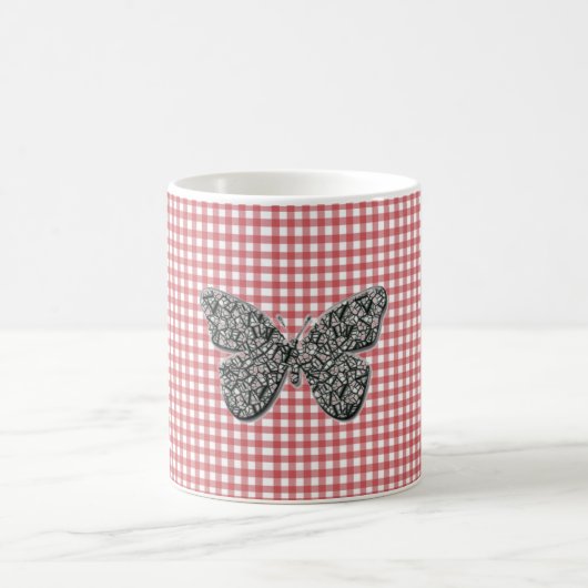 Mug Élégant Papillon Sur En vichy Rouge (Centre)