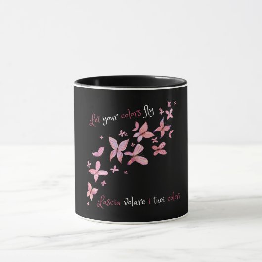 Mug Élégant Papillons rose Bilingue (Centre)