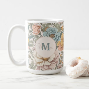 Mug Elégant Pastel couleurs Vintage Floral Monogramme