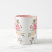 Mug Élégant Pastel Peach Rose Rose Rose Floral Monogra (Centre)
