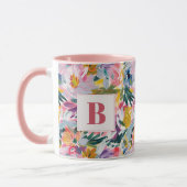 Mug Élégant Pastel rose Abstrait Floral Monogrammé (Gauche)