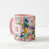 Mug Élégant Pastel rose Abstrait Floral Monogrammé (Devant gauche)