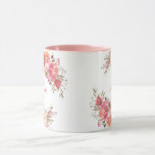 Mug Élégant Pastel Rose Peach Rose Monogramme floral (Centre)