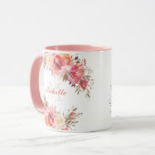 Mug Élégant Pastel Rose Peach Rose Monogramme floral (Devant gauche)