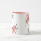 Mug Élégant Pastel rose Pêche Rose Floral Monogramme M (Centre)