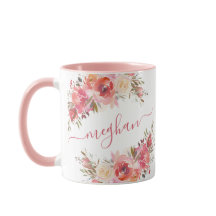 Élégant Pastel rose Pêche Rose Floral Monogramme M