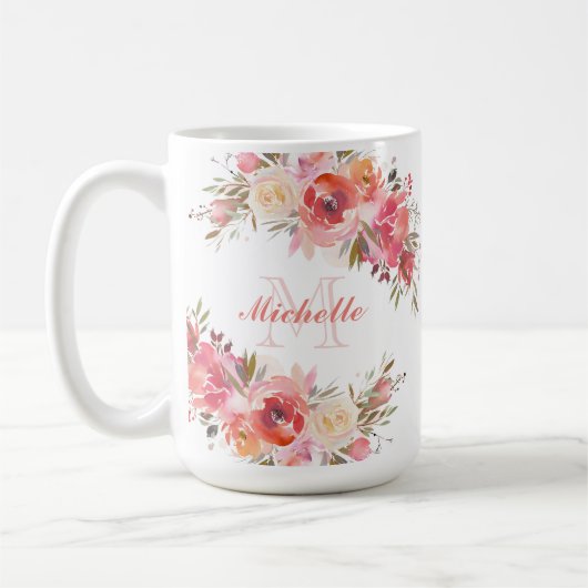 Mug Élégant Pastel rose Pêche Rose Nom floral (Gauche)