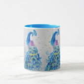 Mug Elégant Peacock Aquarelle Peinture Bleue (Centre)