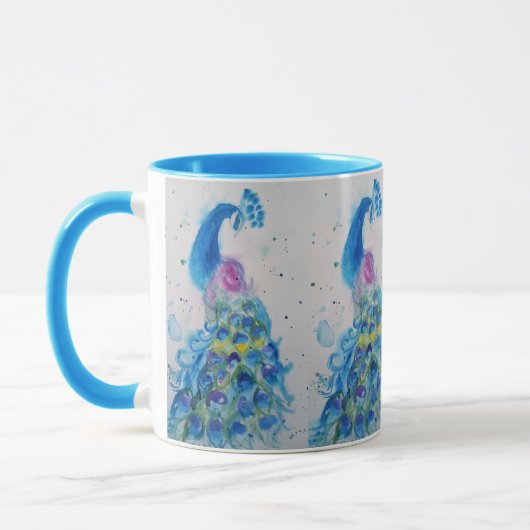 Mug Elégant Peacock Aquarelle Peinture Bleue (Gauche)