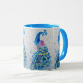 Mug Elégant Peacock Aquarelle Peinture Bleue (Devant droit)