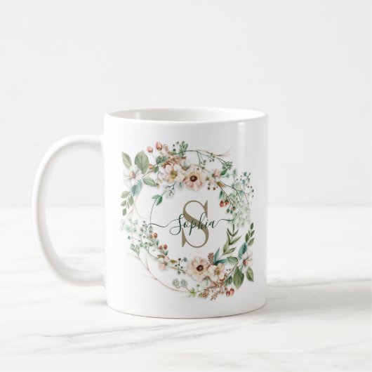 Mug Elegant Personalized Floral Monogram Name Gift (Gauche)