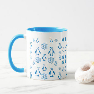 Mug Élégant Pingouins Bleus avec Motif de flocons de n