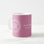 Mug Élégant Pink Blush Script Monogramme Entreprise (Devant gauche)